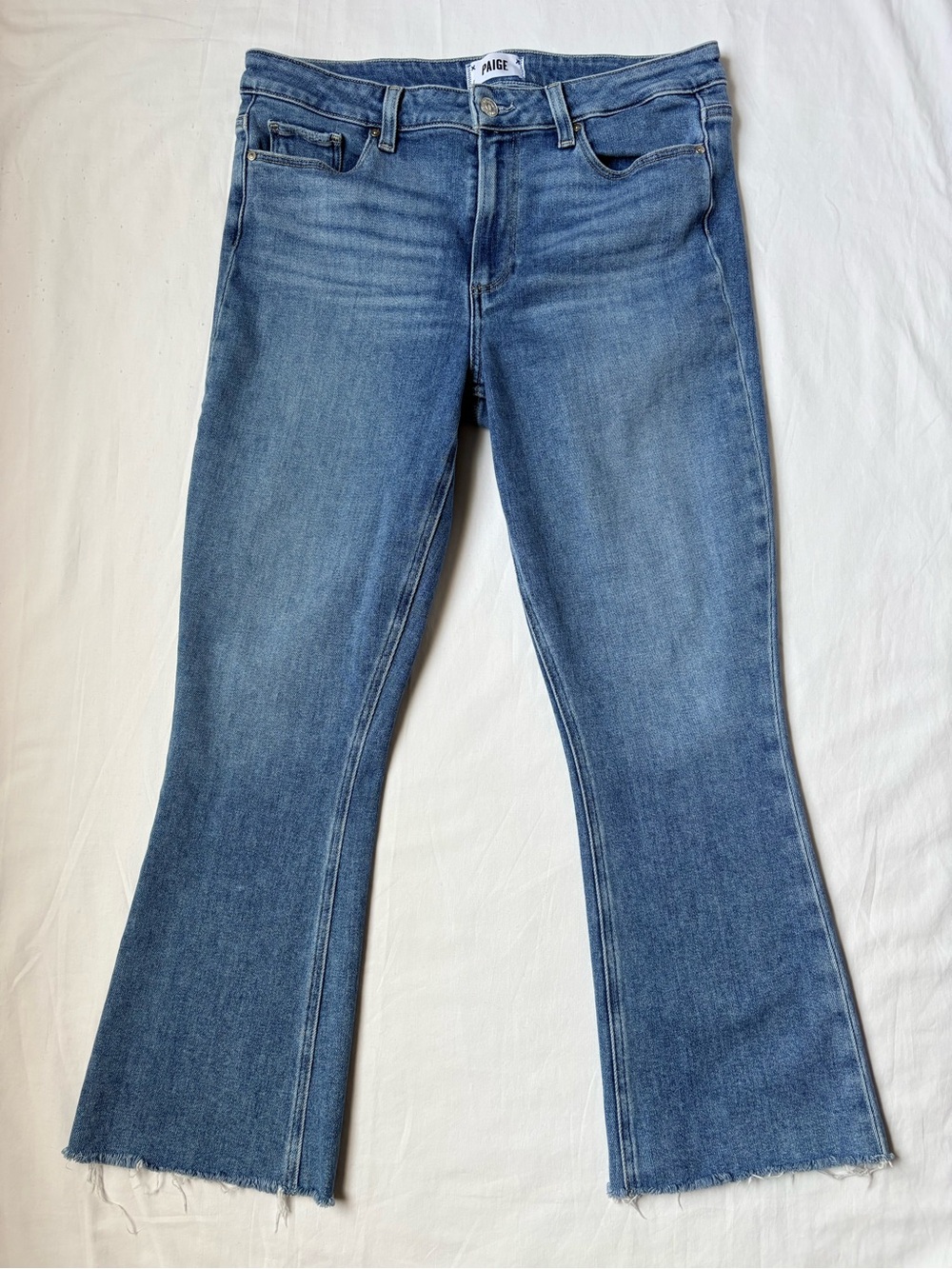 PAIGE Colette Crop Flare Jeans Size 31 High Rise Raw Hem Lover Wash